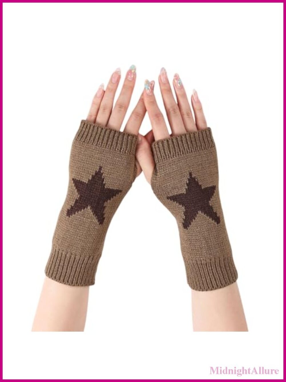 Fingerless Star Knitted Gloves Wrist Length Thumbhole Y2K Grunge Goth